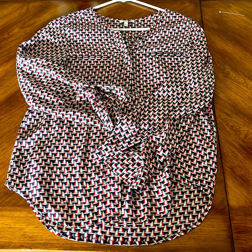 Joie Silk Button Down Blouse with Sail Boat Pattern